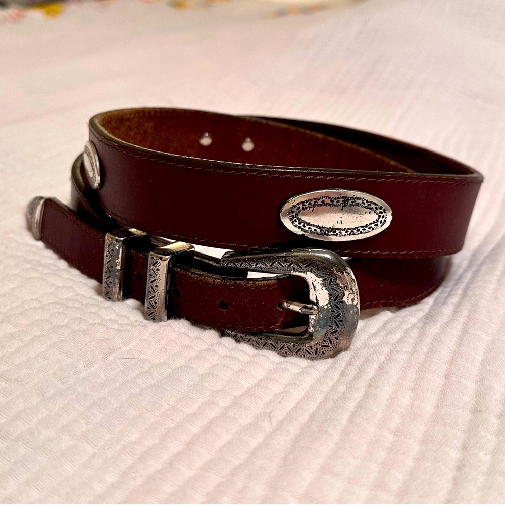 Brown Brighton Leather Belt with Silver Buckle - Vinrage/Worn